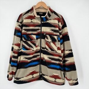 Guide Gear Mens Aztec Fleece Jacket Full Zip Sherpa Collar Southwestern Print L